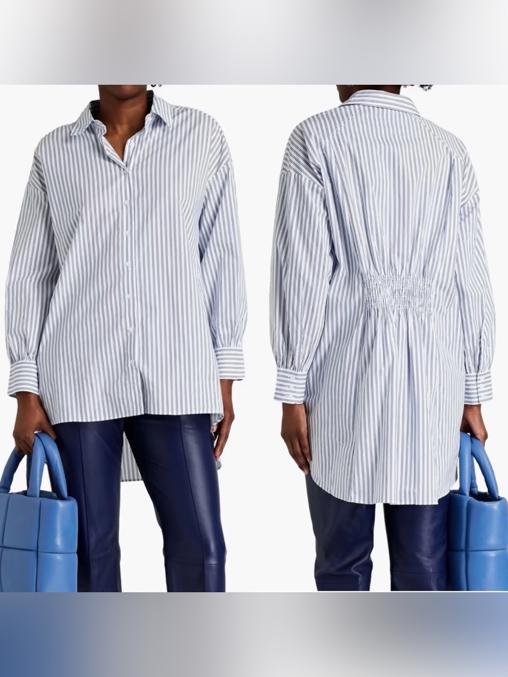 Walter Baker Vivian Long Sleeve Button Up Shirt Striped Blue White Tunic XL *414